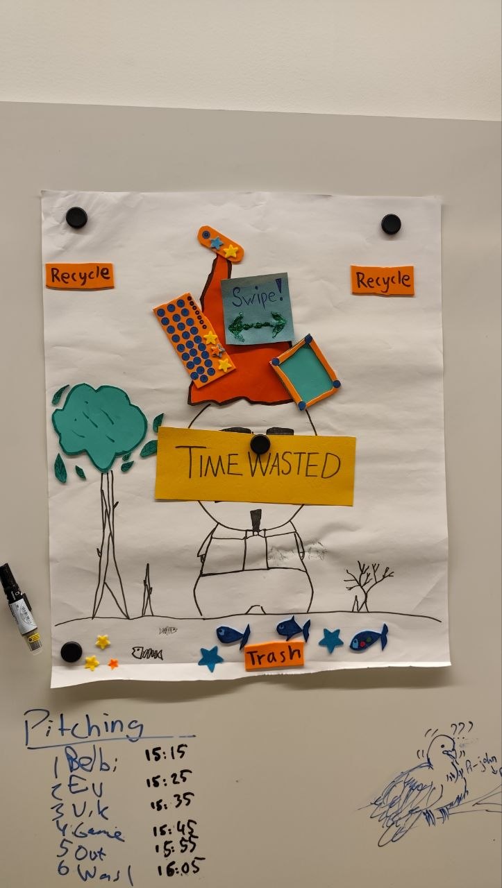 Paper prototype displayed on a wall